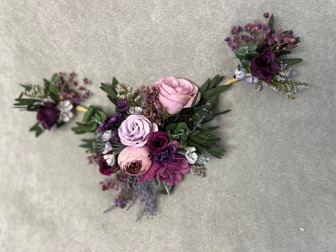 Purple Flower Hair Vine: Bridal Wedding Half Wreath – handmade floral hair accessory by magaela