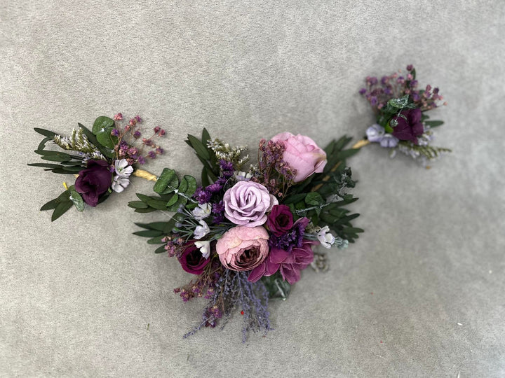 Purple Flower Hair Vine: Bridal Wedding Half Wreath – handmade floral hair accessory by magaela