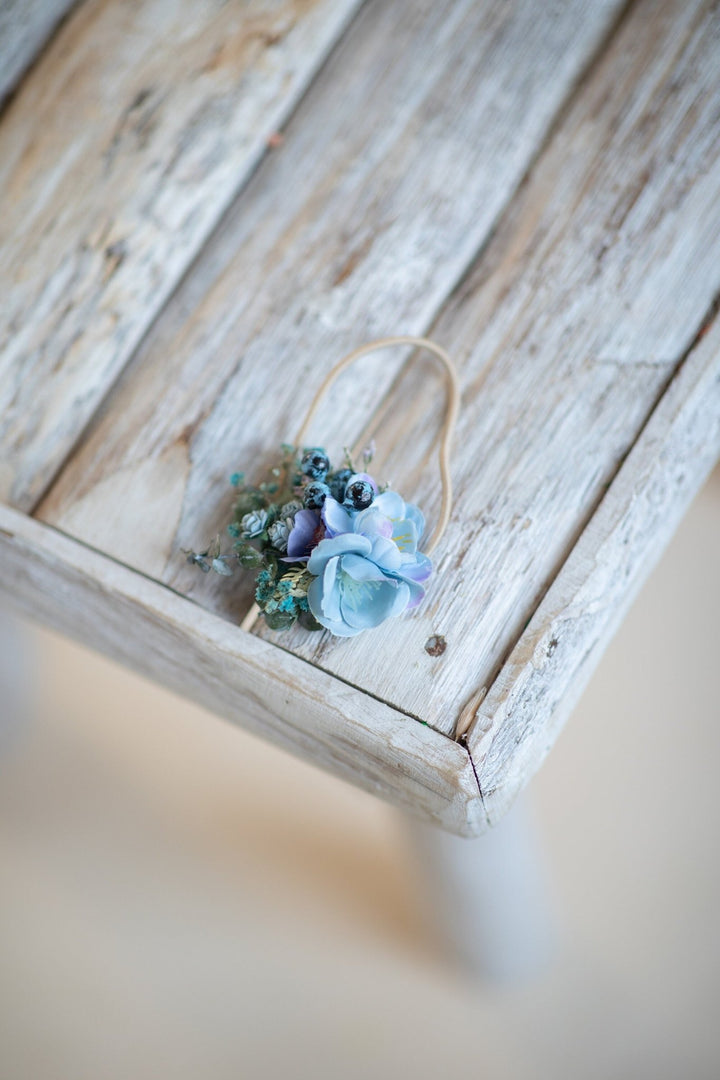 Blue Flower Hair Tie: Wedding Hair Accessory – handmade floral hair accessory by magaela