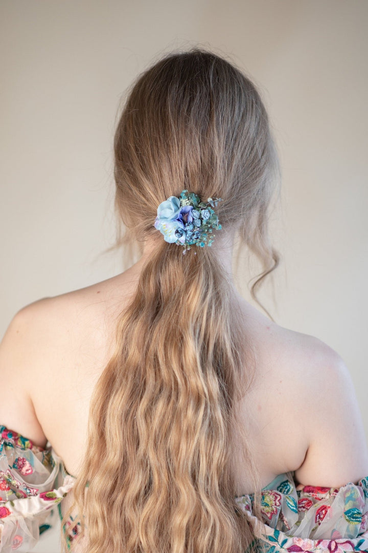 Blue Flower Hair Tie: Wedding Hair Accessory – handmade floral hair accessory by magaela