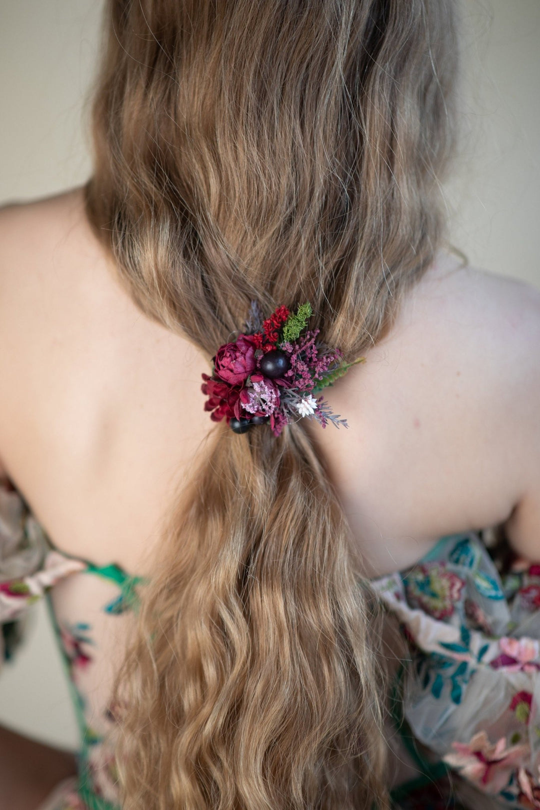 Burgundy Flower Hair Tie: Wedding Hair Accessories – handmade floral hair accessory by magaela