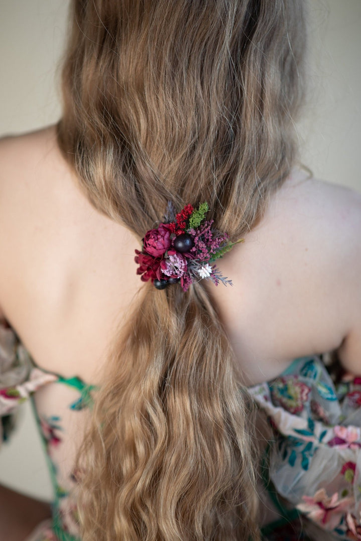 Burgundy Flower Hair Tie: Wedding Hair Accessories – handmade floral hair accessory by magaela