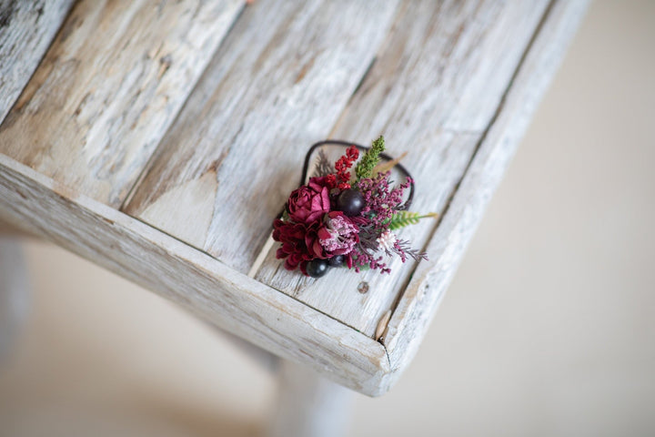 Burgundy Flower Hair Tie: Wedding Hair Accessories – handmade floral hair accessory by magaela