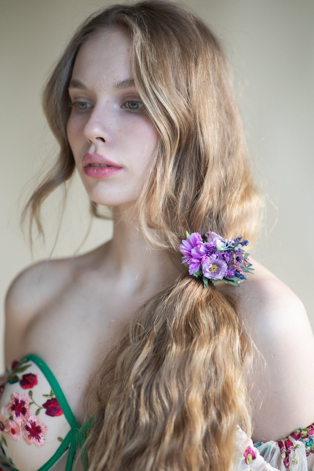 Purple Flower Hair Tie: Bridal Hair Accessory – handmade floral hair accessory by magaela