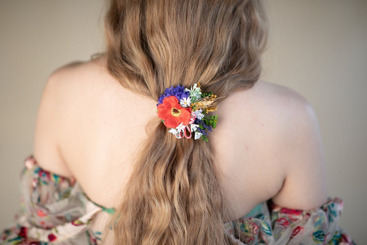 Folk Flower Hair Tie: Poppy Wedding Hair Accessories – handmade floral hair accessory by magaela