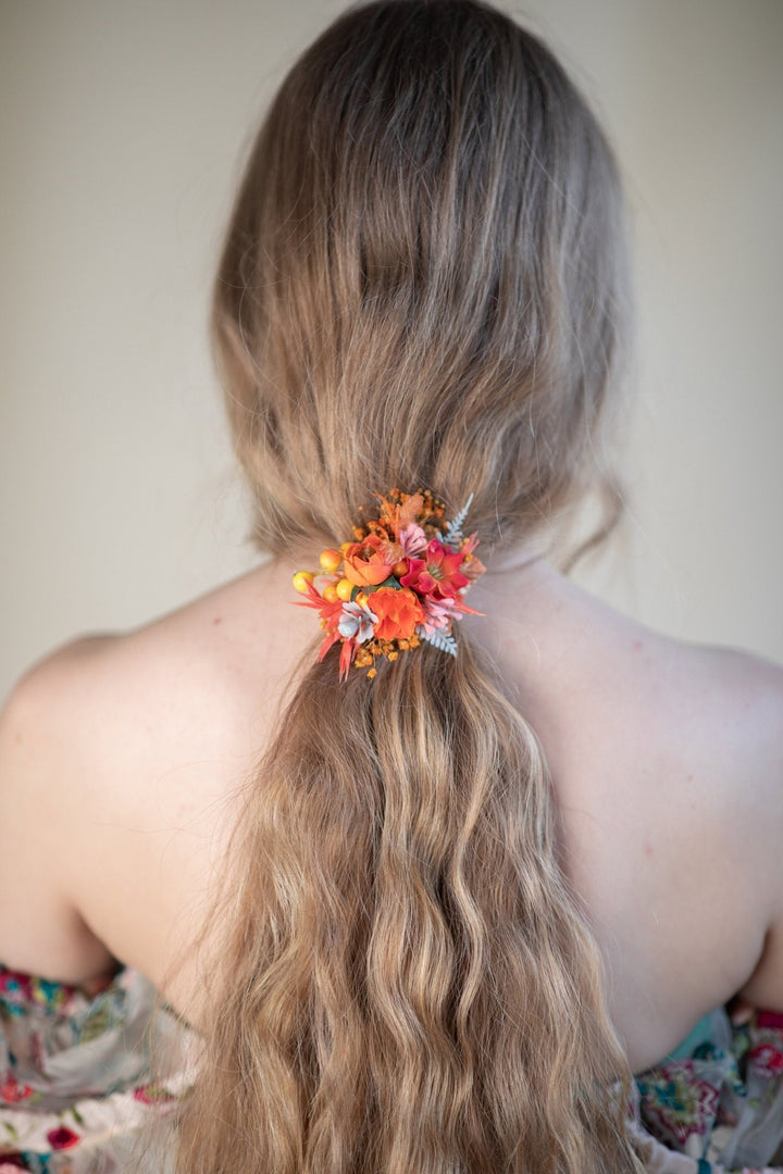 Autumn Flower Hair Tie: Orange Floral Hair Bobble, Wedding Accessory – handmade floral hair accessory by magaela