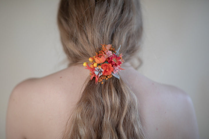 Autumn Flower Hair Tie: Orange Floral Hair Bobble, Wedding Accessory – handmade floral hair accessory by magaela