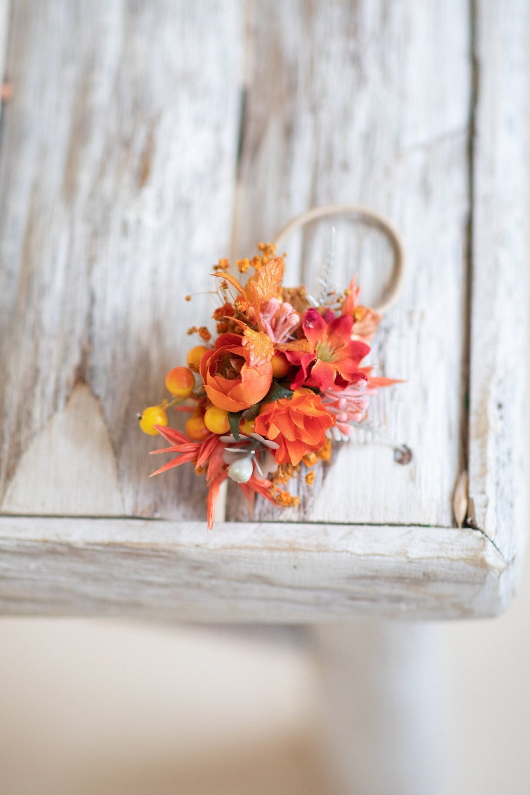Autumn Flower Hair Tie: Orange Floral Hair Bobble, Wedding Accessory – handmade floral hair accessory by magaela
