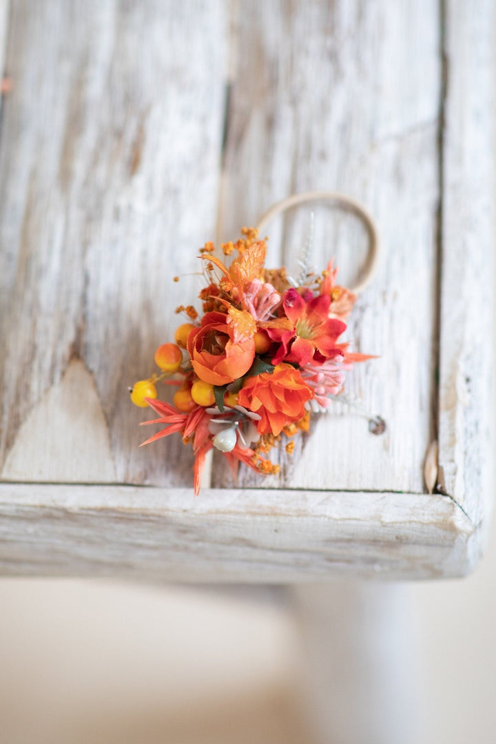 Autumn Flower Hair Tie: Orange Floral Hair Bobble, Wedding Accessory – handmade floral hair accessory by magaela