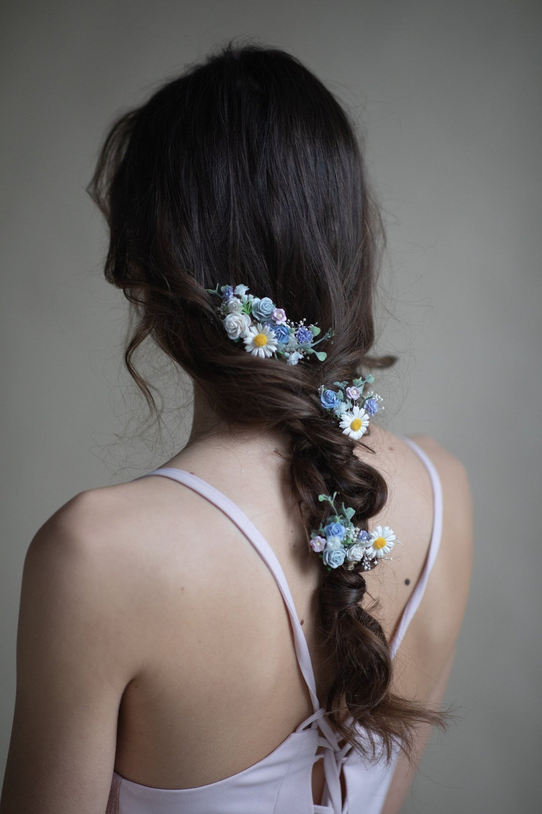 Daisy Hair Comb & Pins: Pastel Blue Meadow Wedding Accessories – handmade floral hair accessory by magaela