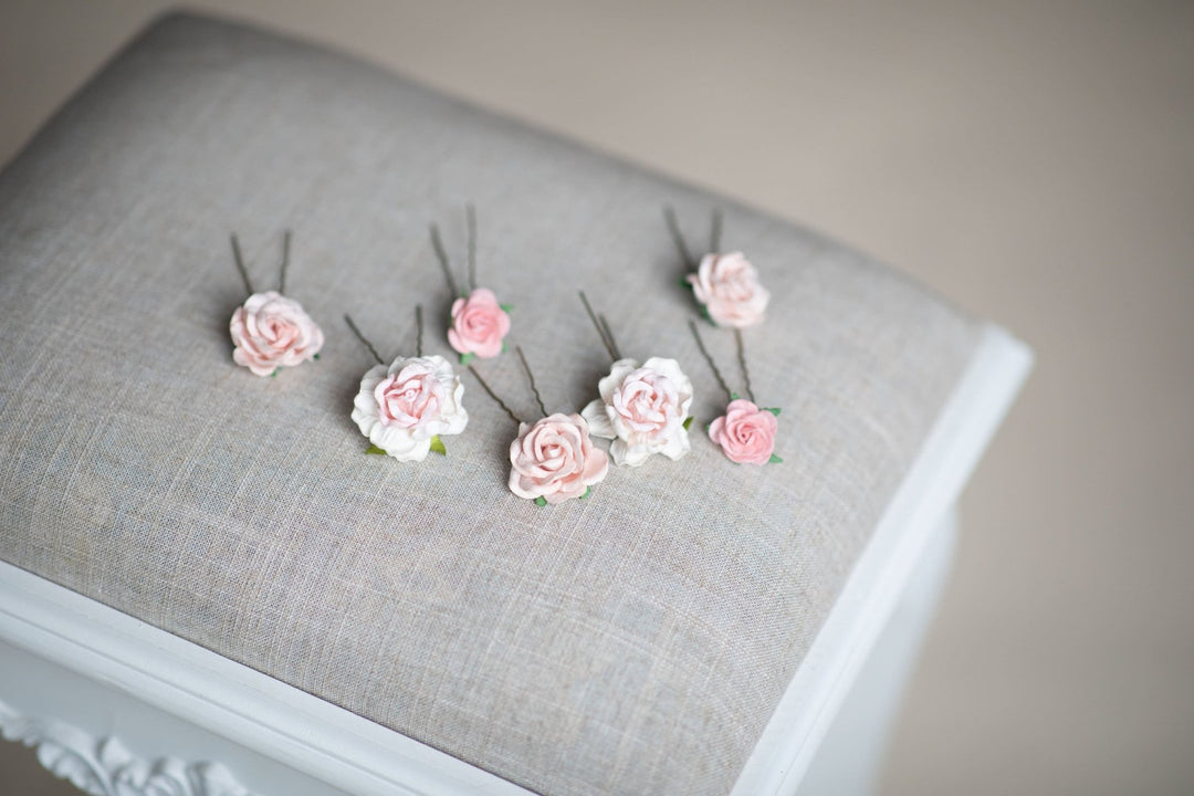 Blush Rose Hair Pins: Bridal Hair Accessories – handmade floral hair accessory by magaela