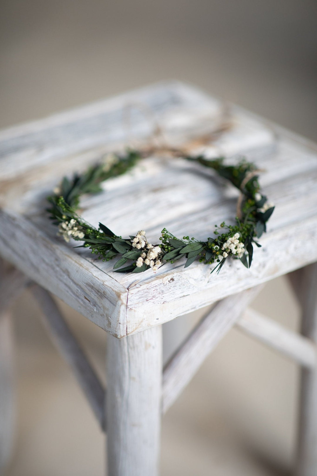 Eucalyptus Wedding Hair Crown: Baby's Breath Bridal Flower Wreath – handmade floral hair accessory by magaela