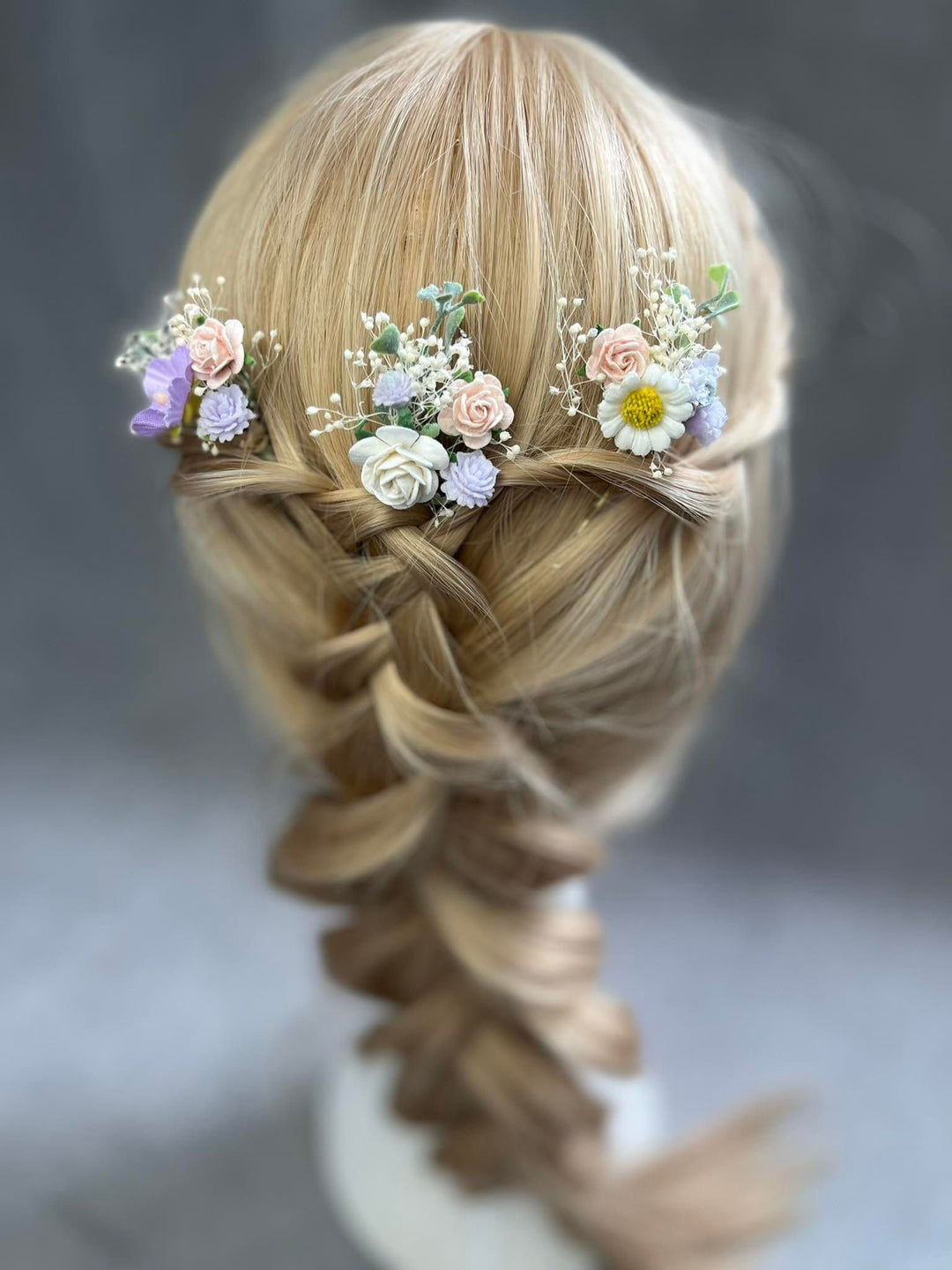 Pastel Flower Hair Comb & Pin Set: Bridal Meadow Accessories – handmade floral hair accessory by magaela