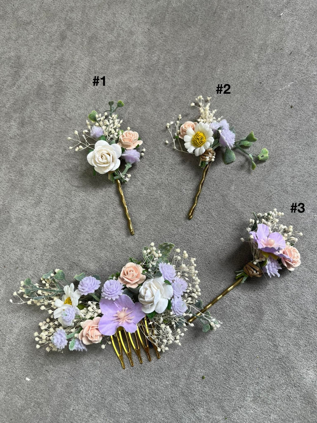 Pastel Flower Hair Comb & Pin Set: Bridal Meadow Accessories – handmade floral hair accessory by magaela