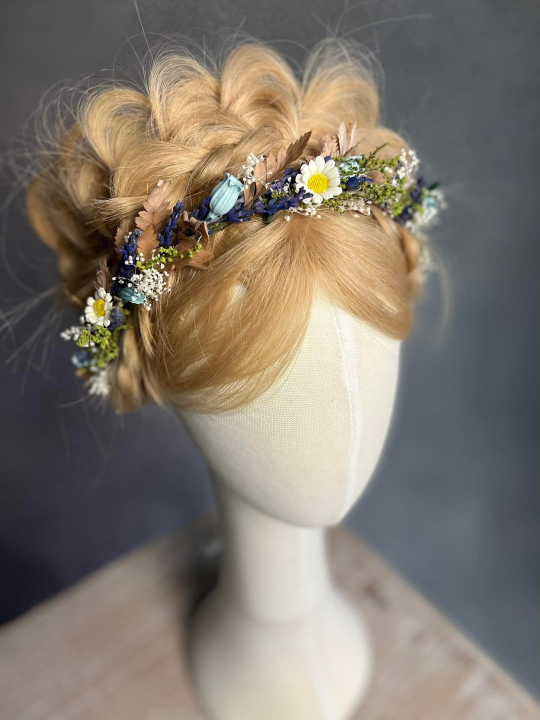 Bluebell Daisy Flower Crown: Meadow Wedding Headpiece – handmade floral hair accessory by magaela