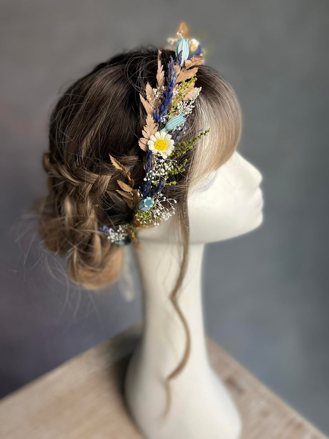 Bluebell Daisy Flower Crown: Meadow Wedding Headpiece – handmade floral hair accessory by magaela