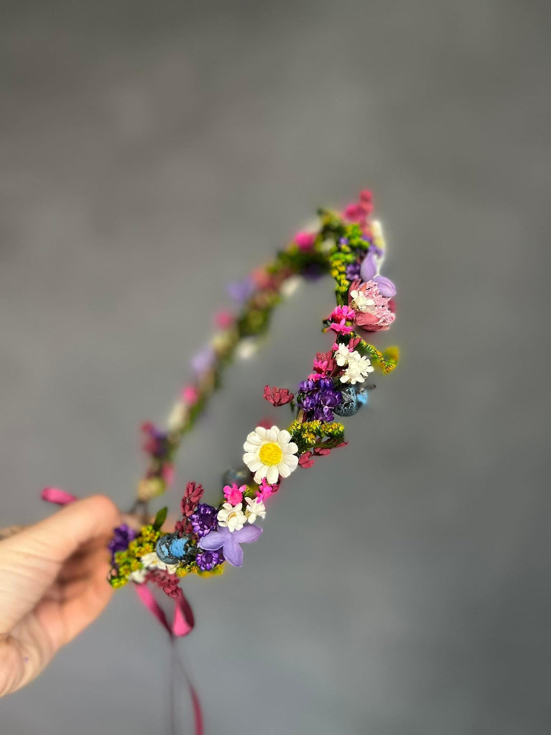 Pink & Purple Flower Crown: Handmade Meadow Bridal Wreath – handmade floral hair accessory by magaela