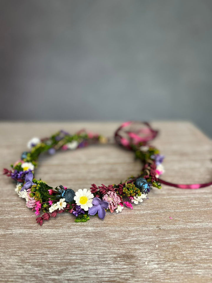 Pink & Purple Flower Crown: Handmade Meadow Bridal Wreath – handmade floral hair accessory by magaela