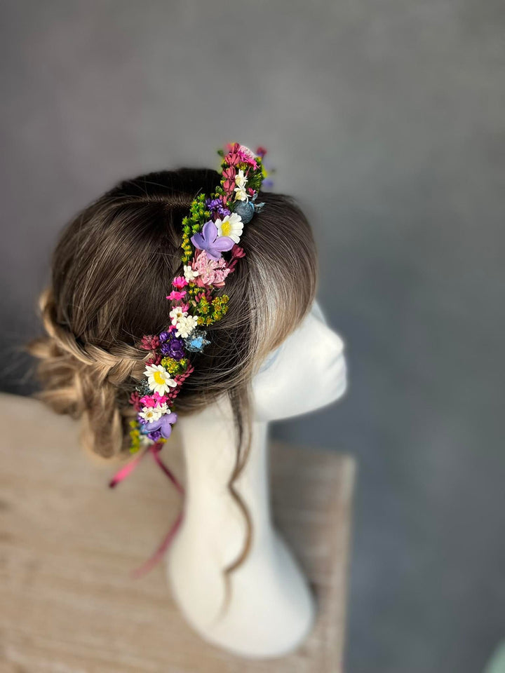 Pink & Purple Flower Crown: Handmade Meadow Bridal Wreath – handmade floral hair accessory by magaela
