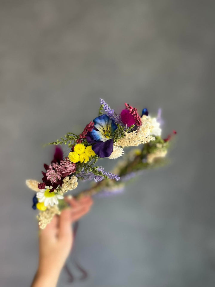 Blue & Fuchsia Floral Wedding Crown: Handmade Meadow Hair Accessory – handmade floral hair accessory by magaela