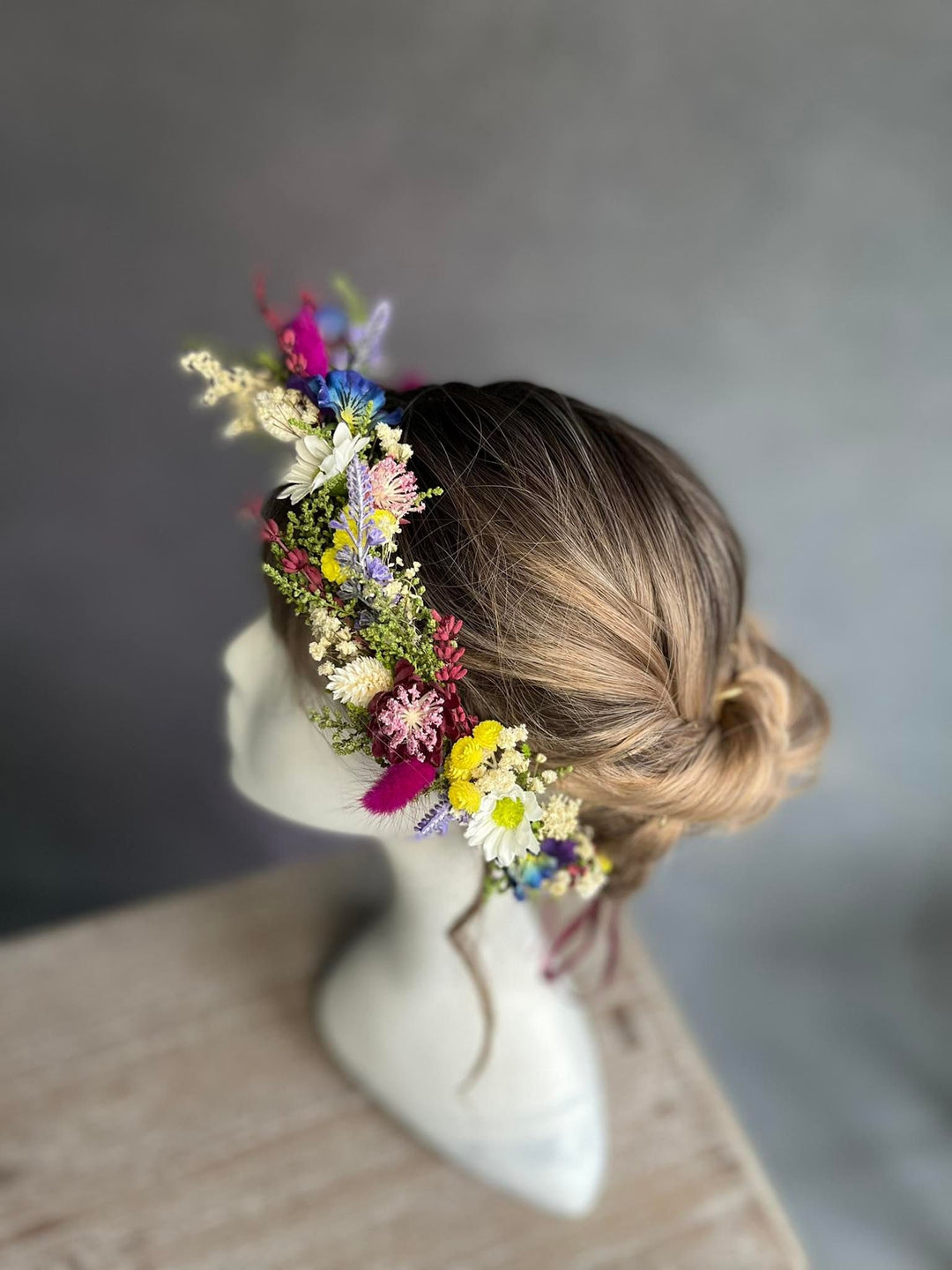 Blue & Fuchsia Floral Wedding Crown: Handmade Meadow Hair Accessory – handmade floral hair accessory by magaela