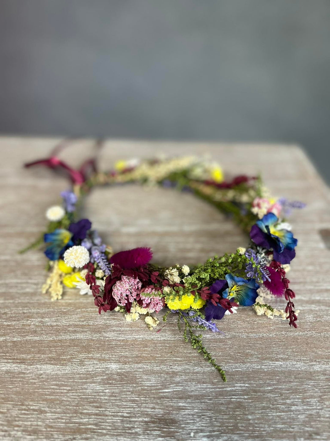 Blue & Fuchsia Floral Wedding Crown: Handmade Meadow Hair Accessory – handmade floral hair accessory by magaela