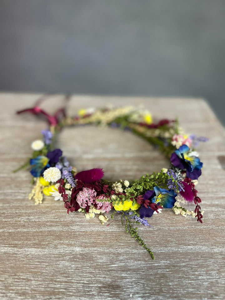 Blue & Fuchsia Floral Wedding Crown: Handmade Meadow Hair Accessory – handmade floral hair accessory by magaela