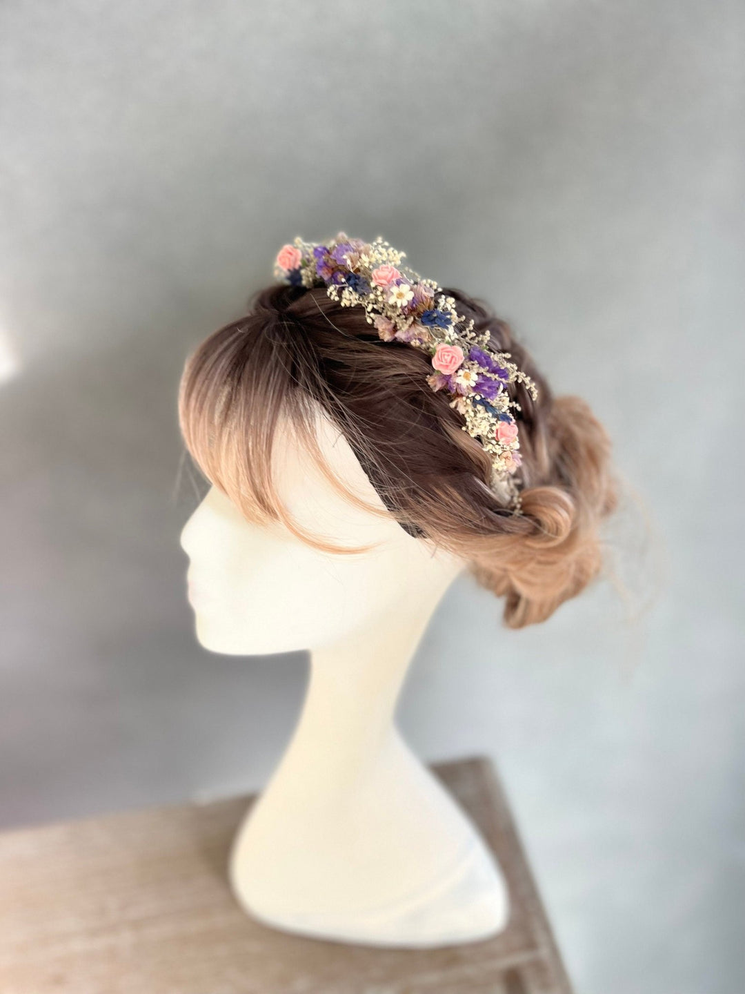 Romantic Flower Headband: Purple Pink Bridal Hairpiece – handmade floral hair accessory by magaela