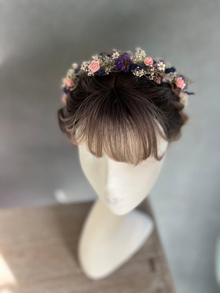 Romantic Flower Headband: Purple Pink Bridal Hairpiece – handmade floral hair accessory by magaela