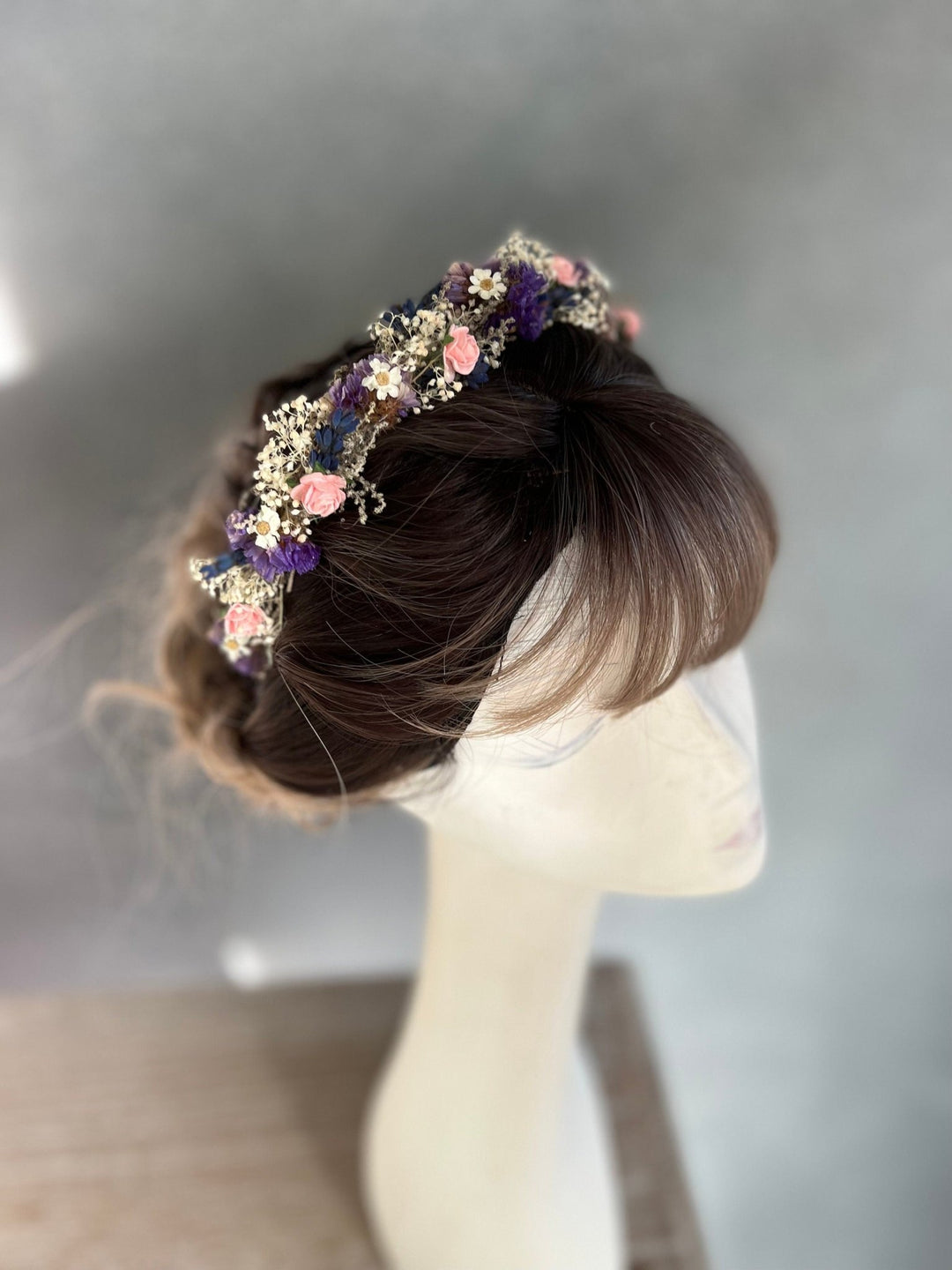 Romantic Flower Headband: Purple Pink Bridal Hairpiece – handmade floral hair accessory by magaela
