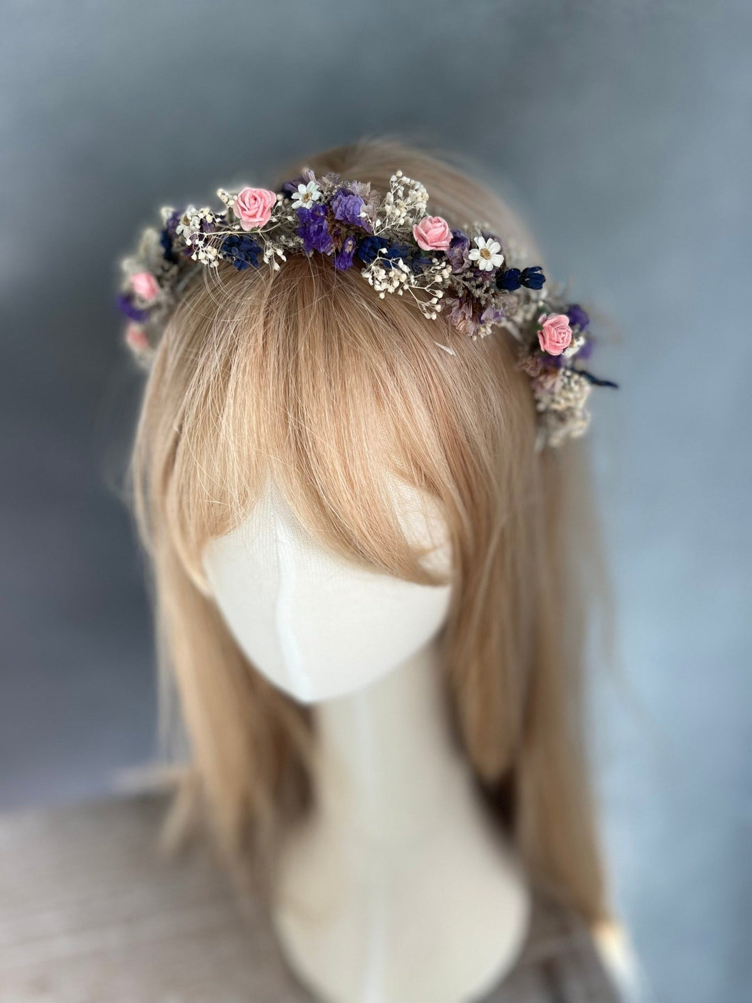 Romantic Flower Headband: Purple Pink Bridal Hairpiece – handmade floral hair accessory by magaela