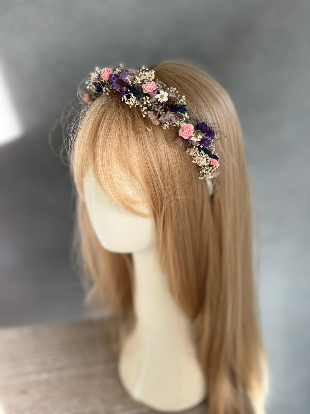Romantic Flower Headband: Purple Pink Bridal Hairpiece – handmade floral hair accessory by magaela