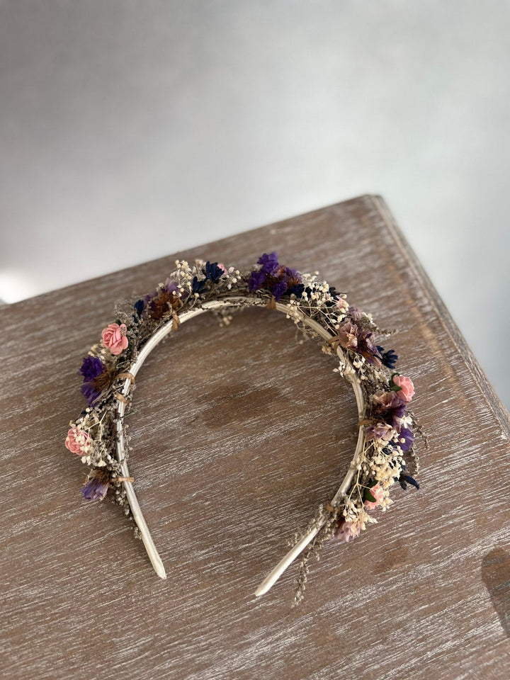 Romantic Flower Headband: Purple Pink Bridal Hairpiece – handmade floral hair accessory by magaela