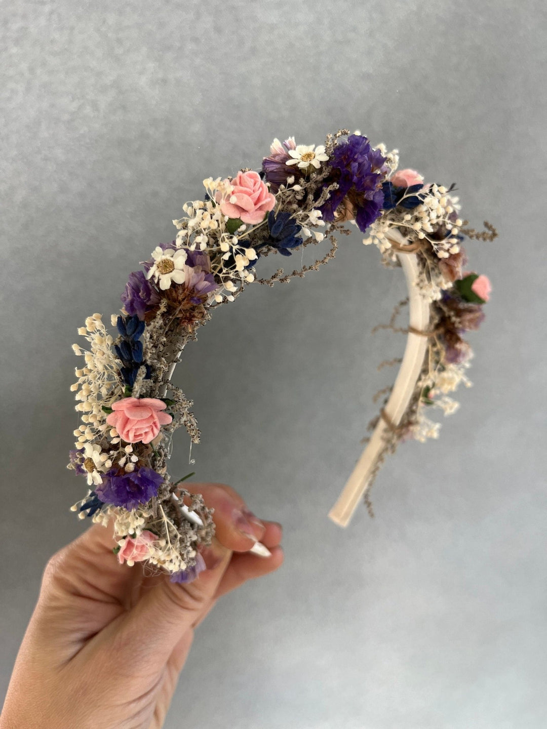 Romantic Flower Headband: Purple Pink Bridal Hairpiece – handmade floral hair accessory by magaela