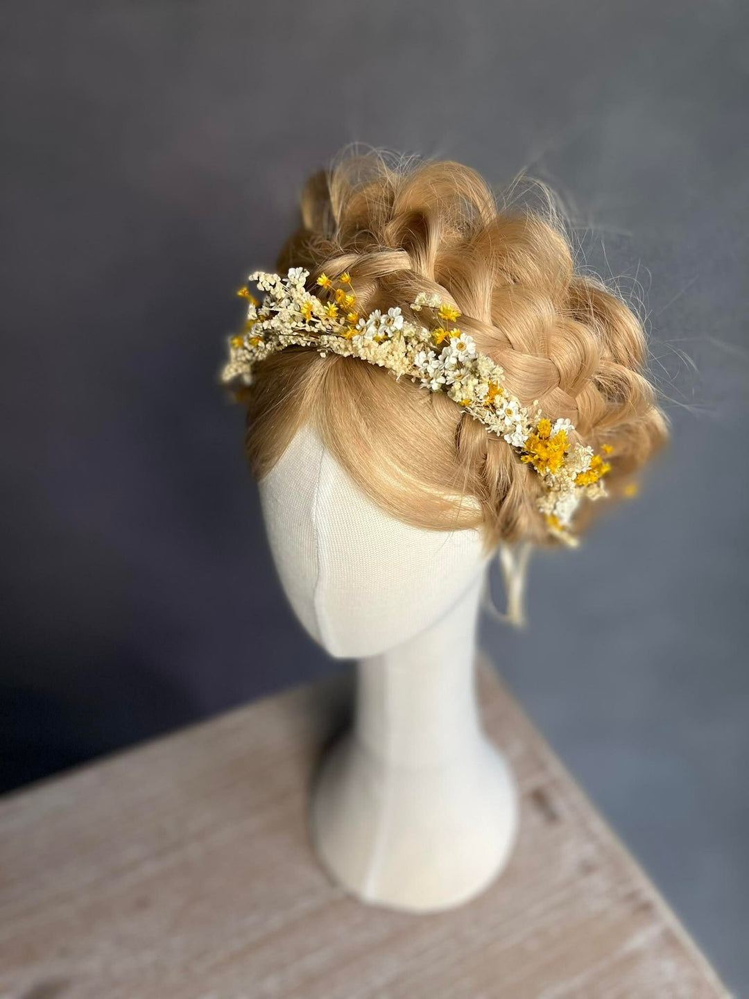 Yellow Ivory Flower Crown: Bridal Dried Floral Headpiece – handmade floral hair accessory by magaela
