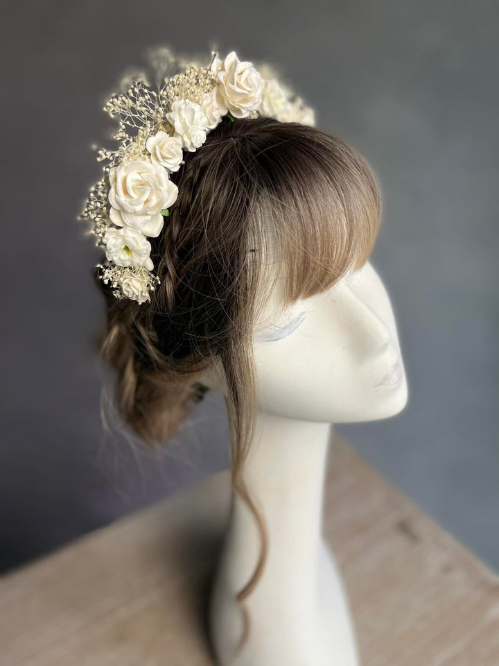 Ivory Rose Flower Headband: Bridal Hair Jewelry – handmade floral hair accessory by magaela