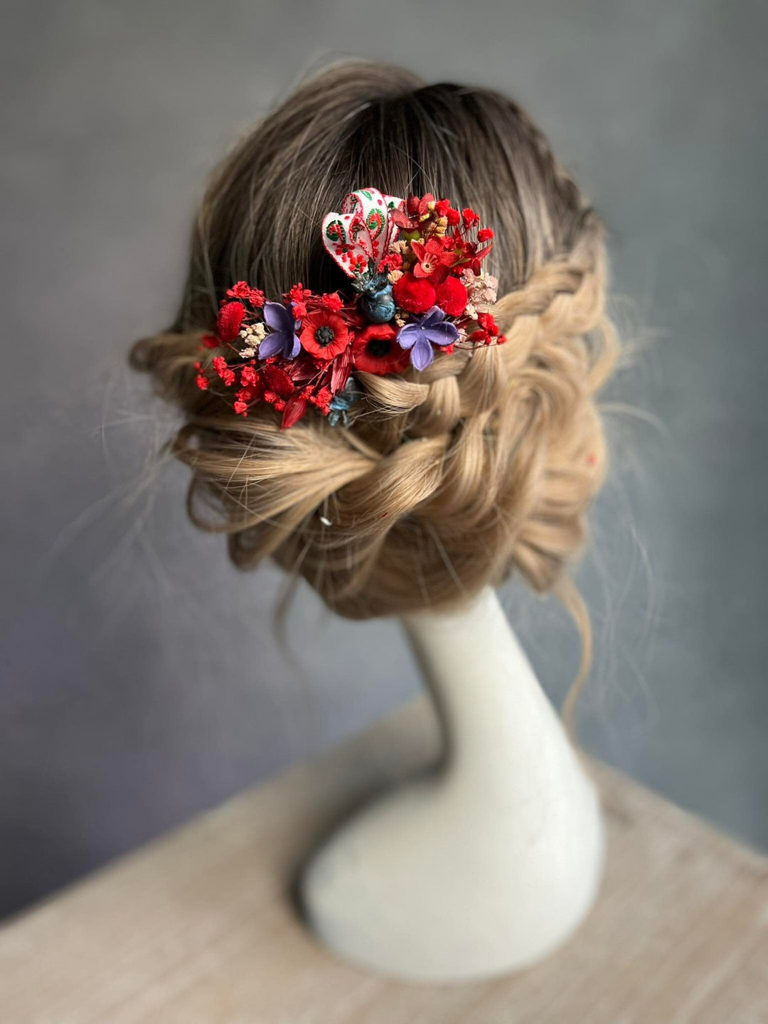 Red Poppy Flower Hair Comb: Folk Ribbon Bridal Accessory – handmade floral hair accessory by magaela