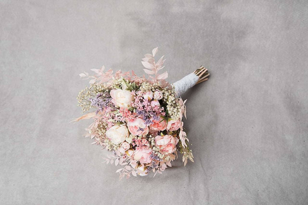 Blush Pink Peony Bridal Bouquet: Baby's Breath Wedding Flowers – handmade floral hair accessory by magaela