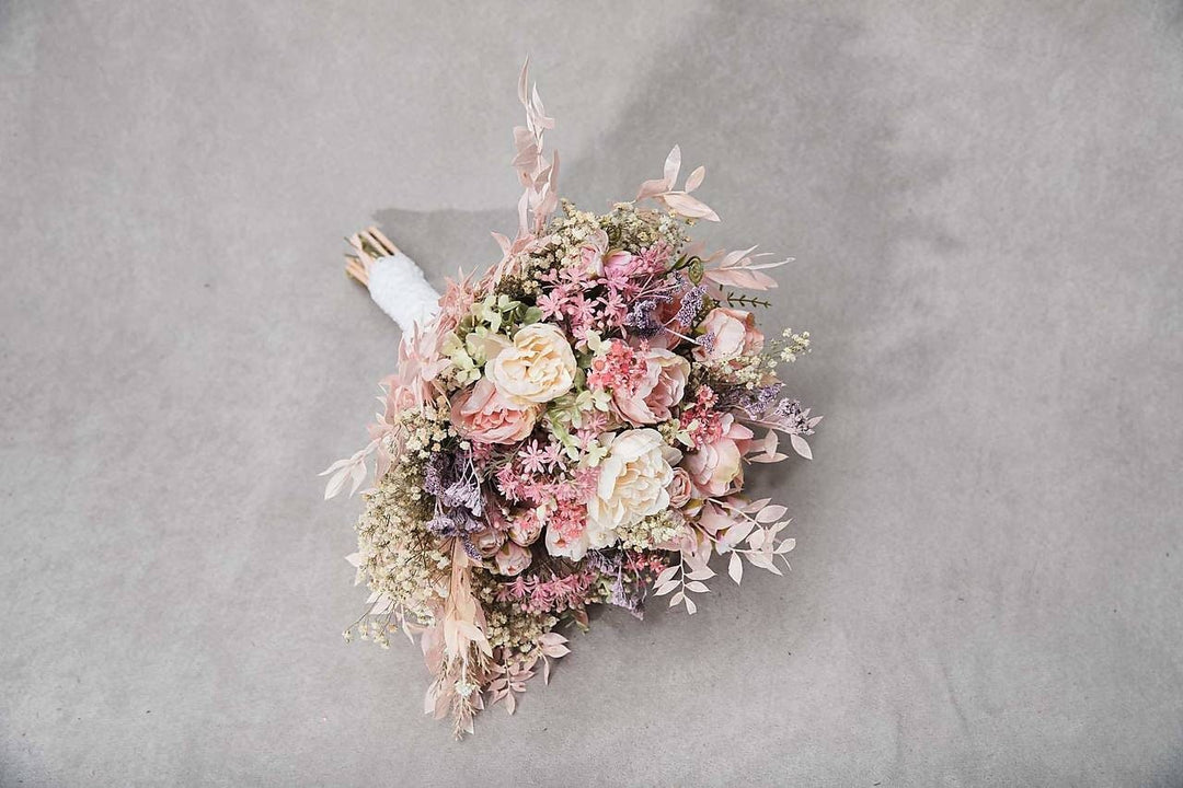 Blush Pink Peony Bridal Bouquet: Baby's Breath Wedding Flowers – handmade floral hair accessory by magaela