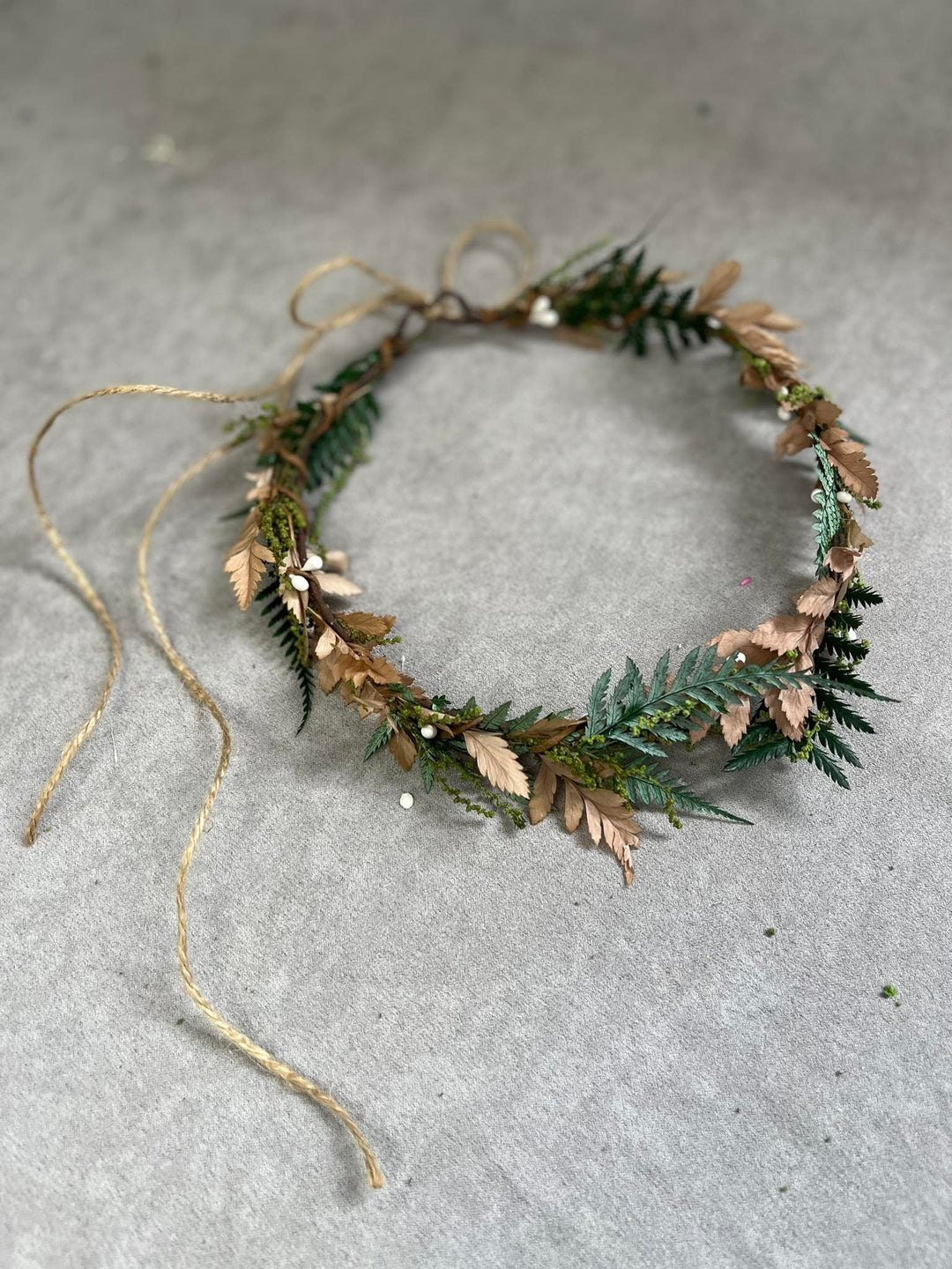 Green Fern Wedding Hair Crown: Bronze Flower Woodland Wreath – handmade floral hair accessory by magaela