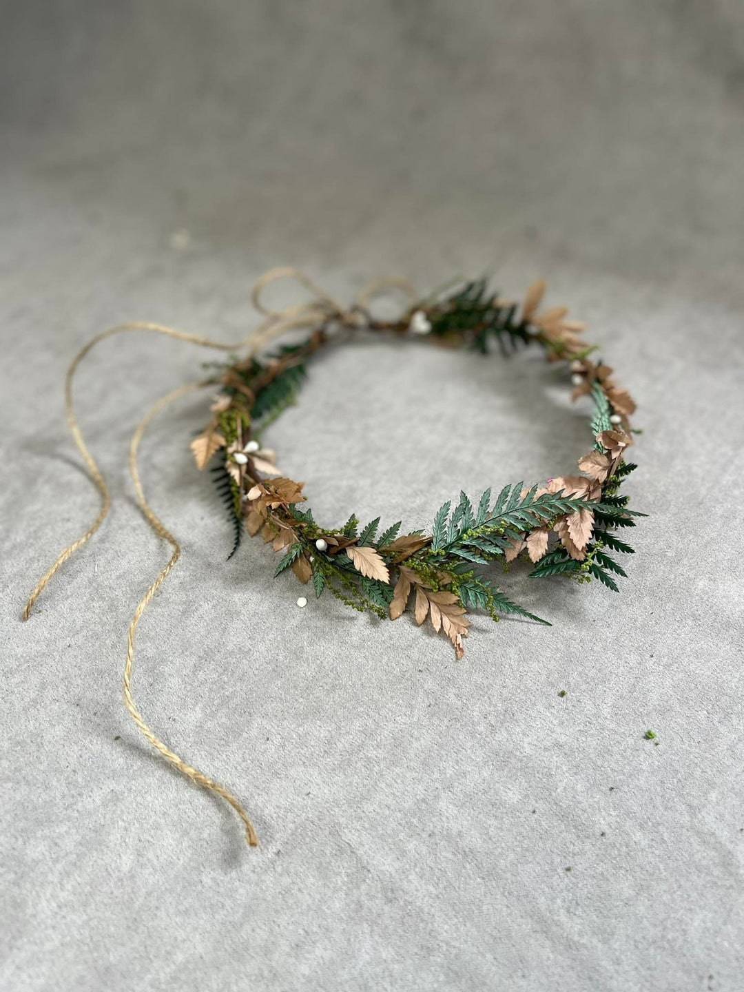 Green Fern Wedding Hair Crown: Bronze Flower Woodland Wreath – handmade floral hair accessory by magaela