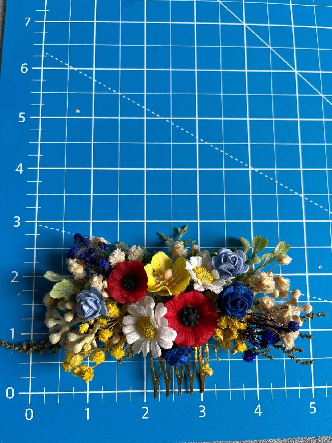 Folk Meadow Flower Hair Comb & Pins: Poppy Daisy Wedding Accessories – handmade floral hair accessory by magaela