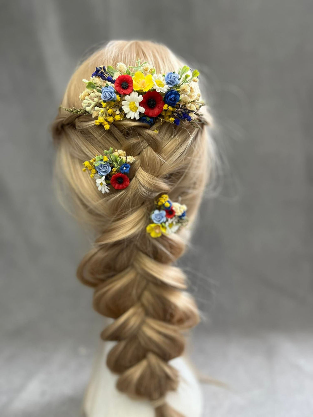 Folk Meadow Flower Hair Comb & Pins: Poppy Daisy Wedding Accessories – handmade floral hair accessory by magaela