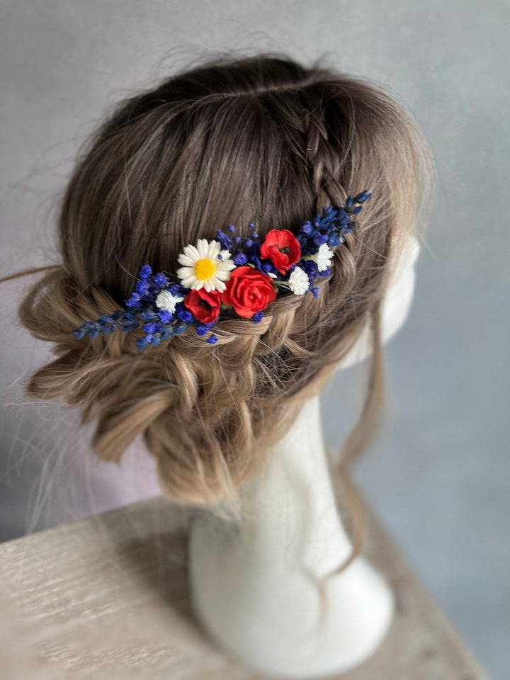 Lavender Poppy Flower Hair Comb: Natural Meadow Wedding Accessory – handmade floral hair accessory by magaela