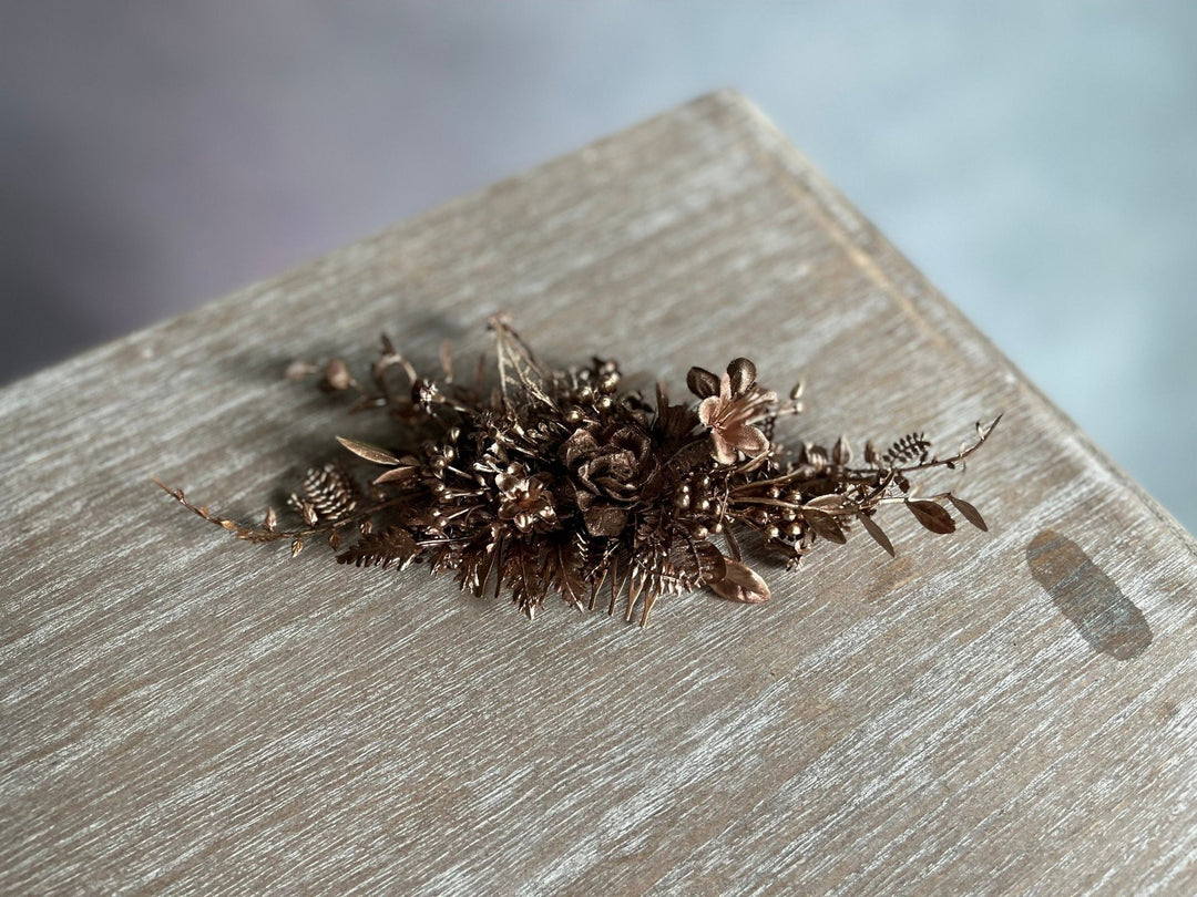 Dark Bronze Flower Hair Comb: Elegant Bridal Headpiece – handmade floral hair accessory by magaela