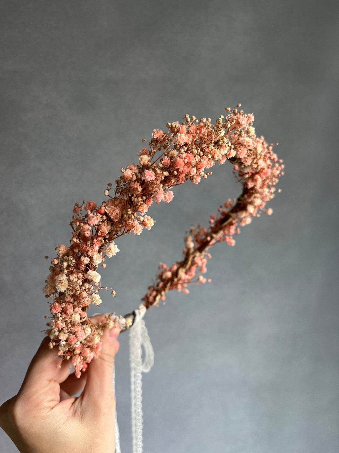 Pink Baby's Breath Flower Crown: Preserved Wedding Hair Wreath – handmade floral hair accessory by magaela