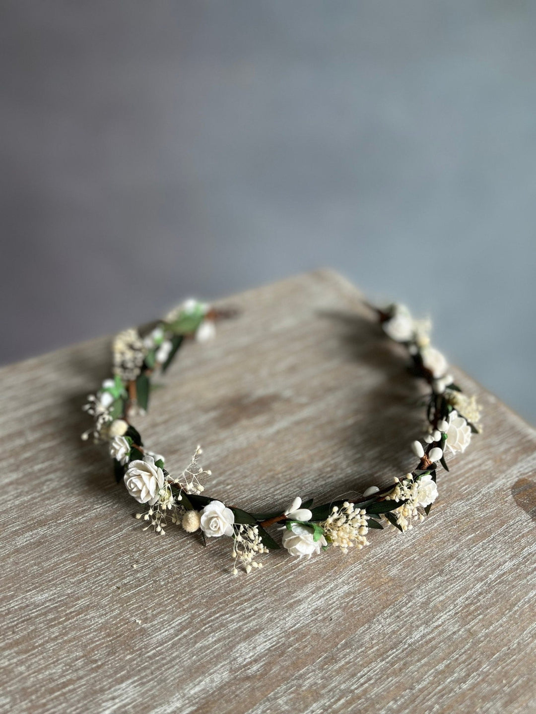 White Rose Wedding Hair Crown: Bridal Flower Wreath Halo – handmade floral hair accessory by magaela