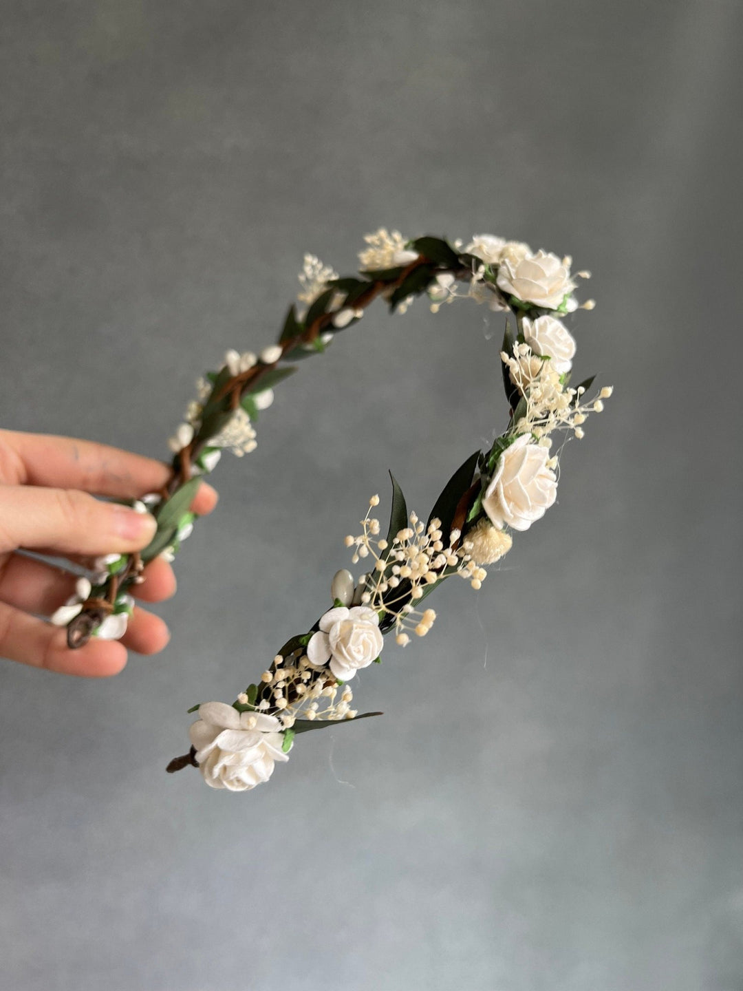 White Rose Wedding Hair Crown: Bridal Flower Wreath Halo – handmade floral hair accessory by magaela