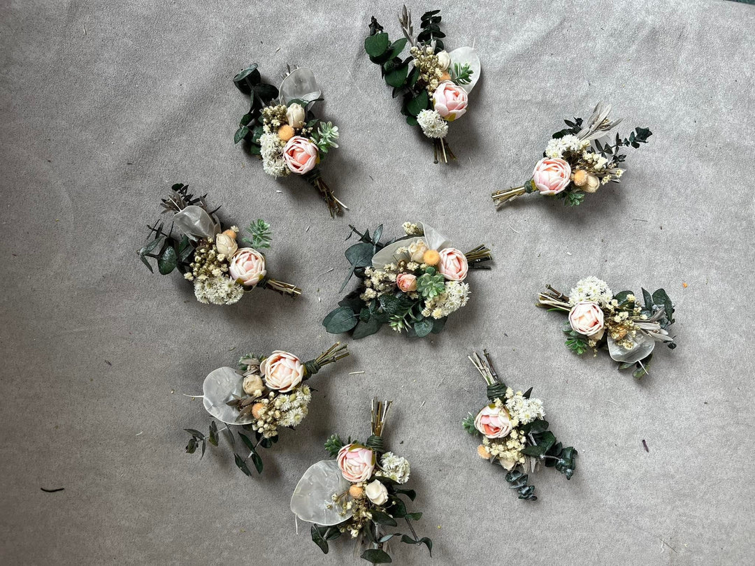 Peony Eucalyptus Boutonniere: Romantic Wedding Groomsmen Corsage – handmade floral hair accessory by magaela
