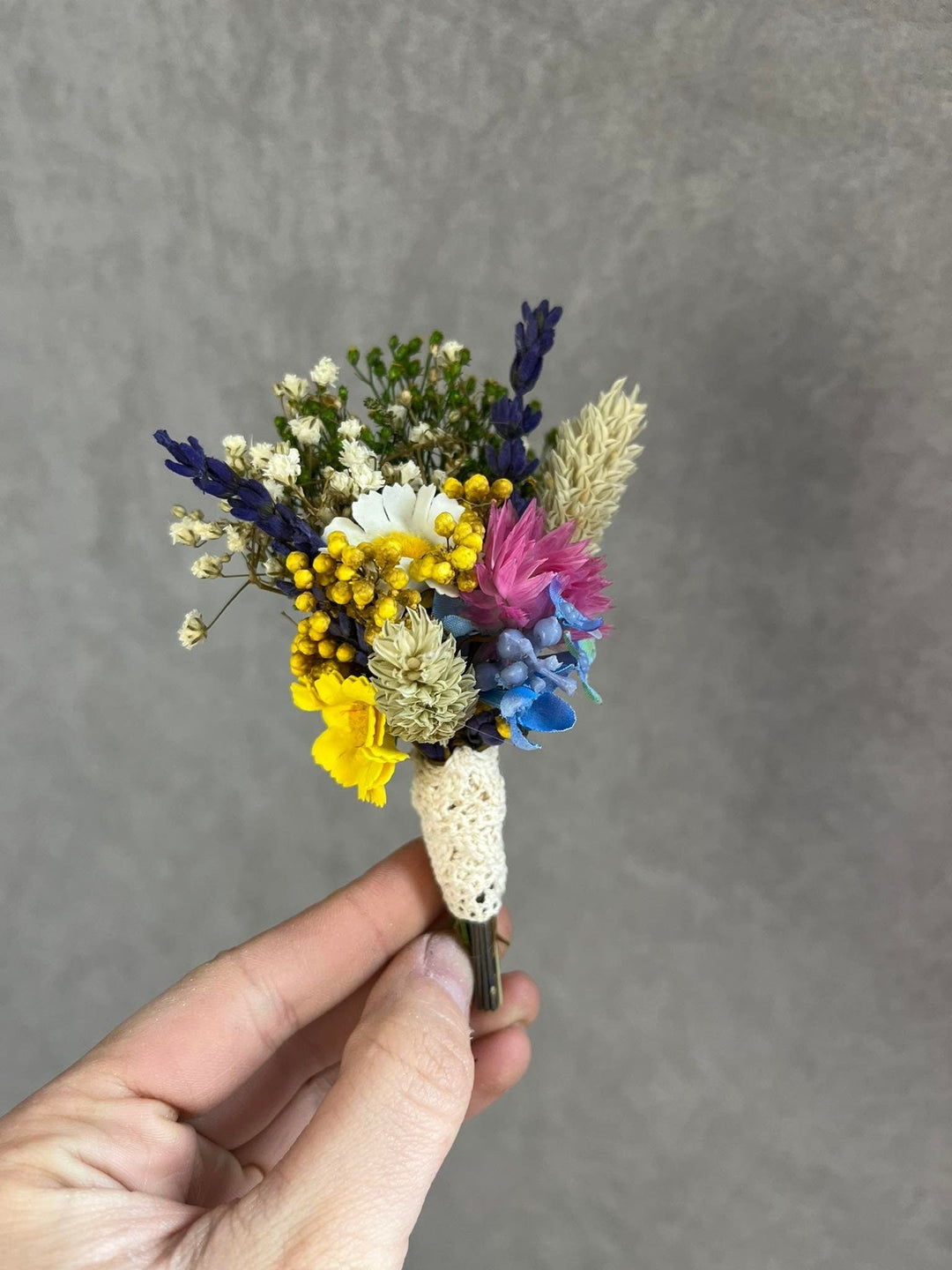 Wildflower Wedding Bouquet: Colorful Meadow Daisies & Lavender – handmade floral hair accessory by magaela